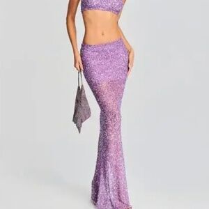 Retrofete Zahra Sequin Embellished Maxi Skirt Party Evening Orchid Lavender Med